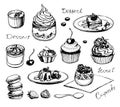 Set of desserts, cupcakes, cakes, berries Royalty Free Stock Photo